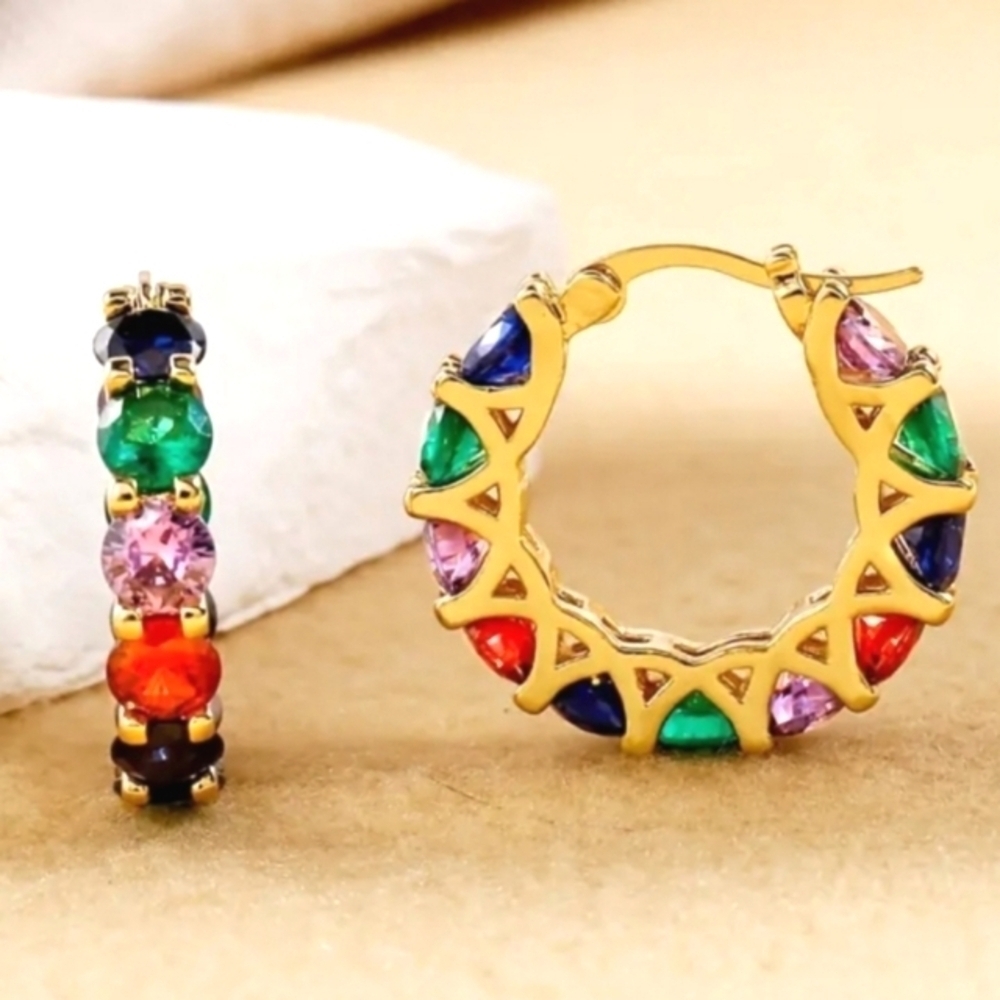 Multicolor Gemstone Hoop Earrings